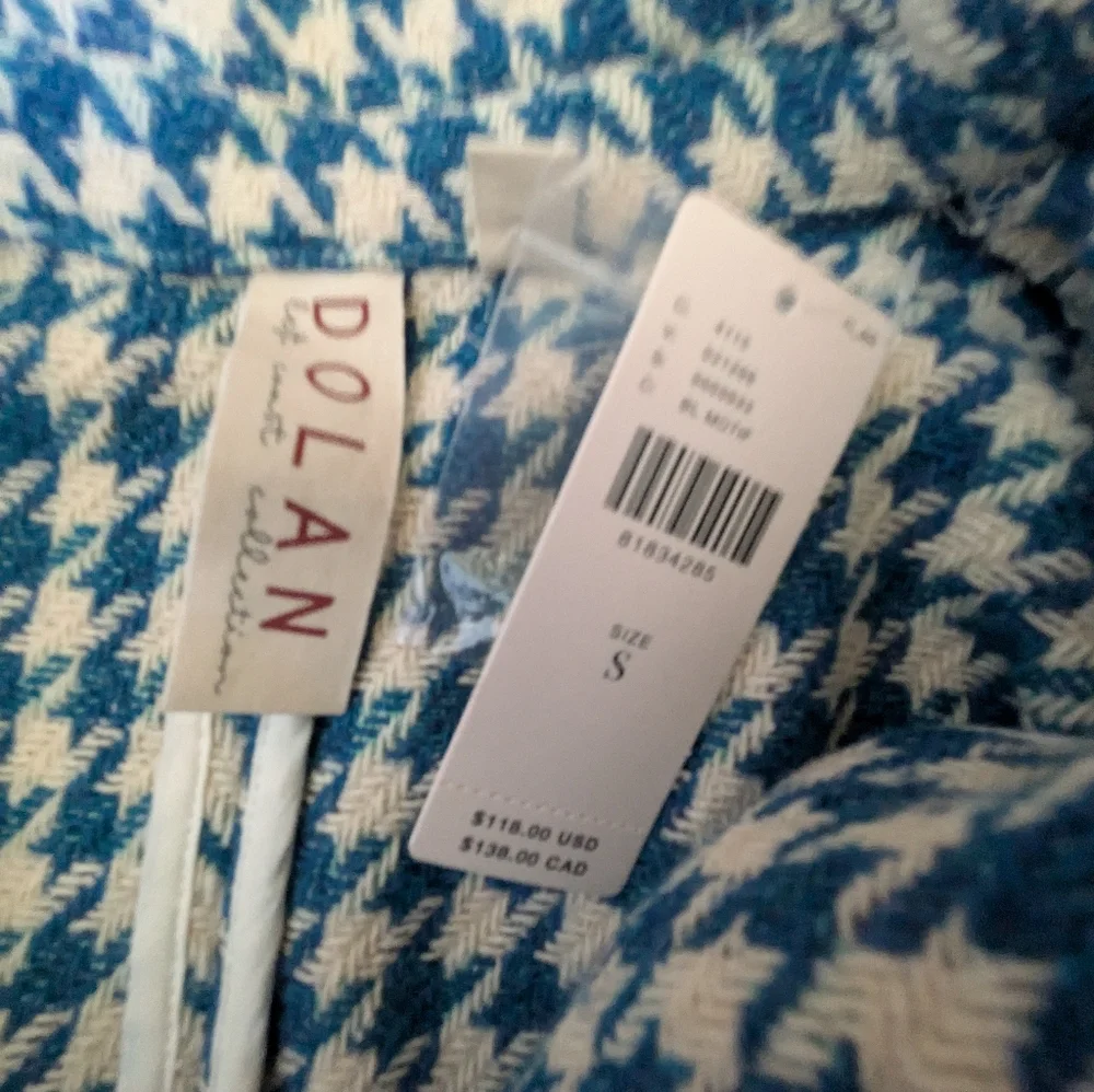 NWT Dolan Anthropologie - Cute Houndstooth Blue Cropped Jacket - Size S - Picture 6 of 7